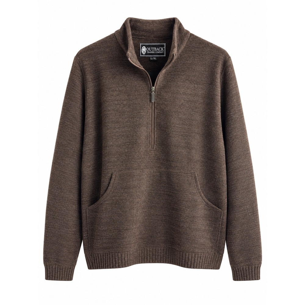 Outback Trading Co Broderick Henley Men's L/XL Brown Wool Blend 1/4 Zip Sweater